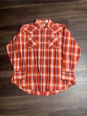 Vintage Ely Cattleman Western Metallic Brown Check Pearl Snap Shirt Men's XL